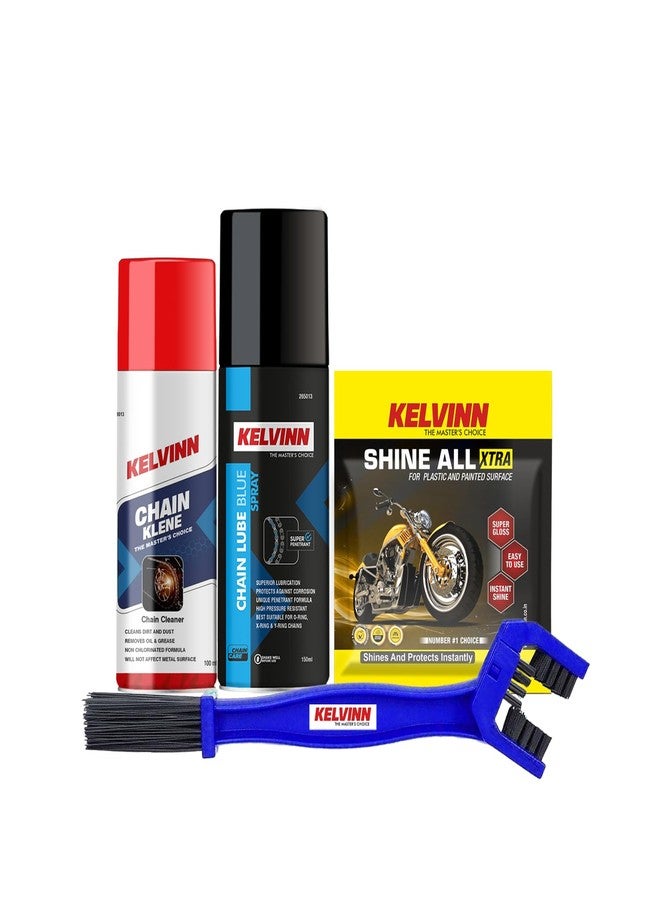 Kelvinn's Chain Maintenance Kit: 150ml Lube, 100ml Klene, Shine Extra Sponge, Cleaning Brush - Superior Bike Chain Care Solution - Image 1