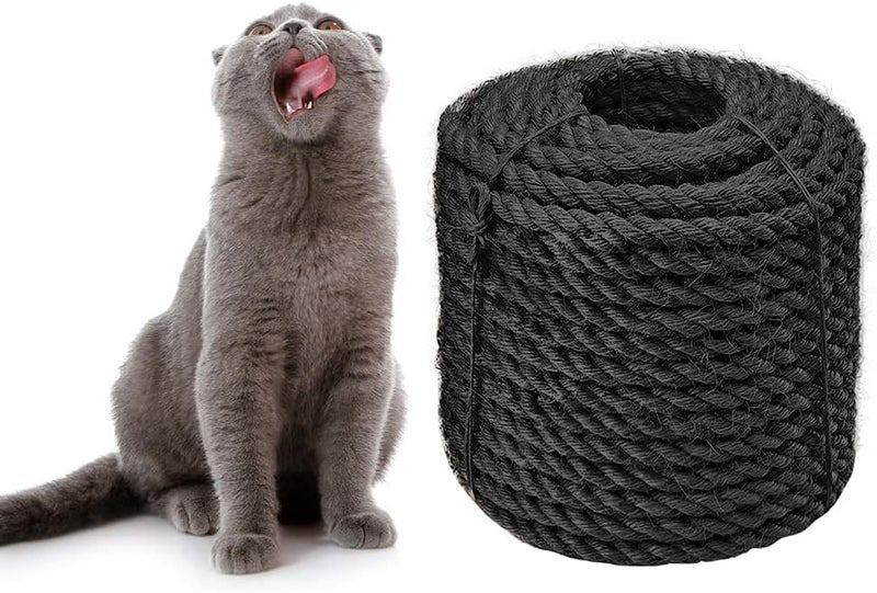 CAThrone Sisal Rope 6mm for Cat Scratcher Repair and Replace Cat Scratching Post, DIY Scratching Furniture - Cat Tree, Scratch Carpet & Mat, Cat Kicker Toys, Black 33ft/10m - Image 1
