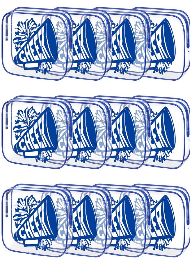 Kacctyen 12 Pcs Cheer Makeup Bag Cheer Gifts Bulk for Team 7 x 4.7 x 2.4'' Cosmetic Bag Cheerleader PVC Makeup Case Clear Toiletry Zipper Pouch for Cheerleading Teammates Party Supplies(Dark Blue) - Image 1