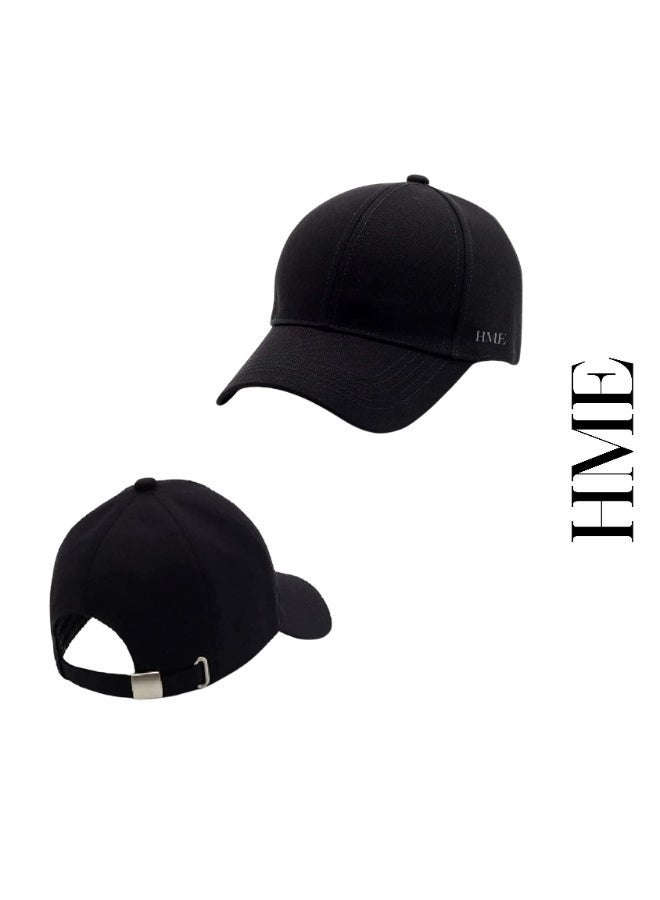 H M E HME Premium 100% Cotton Black Baseball Cap - Adjustable Size Hat for Running, Workouts, and Outdoor Activities - Baseball Cap for Men and Women - Image 3