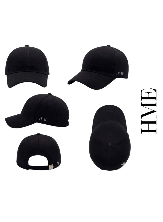 H M E HME Premium 100% Cotton Black Baseball Cap - Adjustable Size Hat for Running, Workouts, and Outdoor Activities - Baseball Cap for Men and Women - Image 4