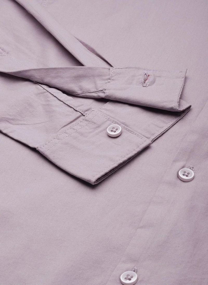 ذا انديان كراج كو Men Regular Fit Solid Full Sleeves Mandarin Collar Casual Shirt