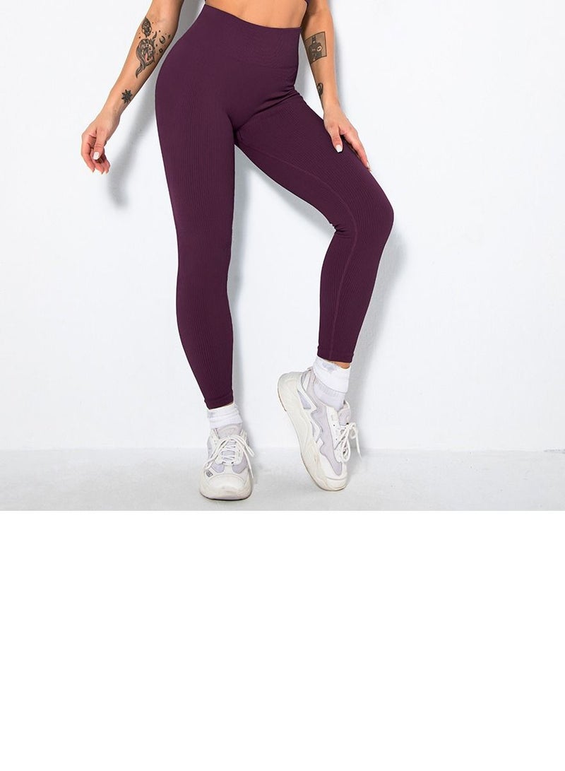 Loquat Solid V-neck Bra Tights Sports Set Purple - Image 2
