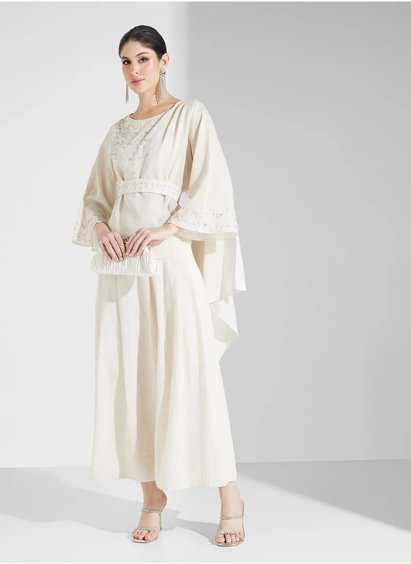 فاشن تريندز من سوزي مطر Embroidered Skirt Blouse with Relaxed Belt