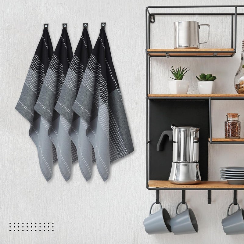 Encasa XO Encasa XO Cotton Kitchen Towel Set Super Absorbent 70X45 Cm Tea Towels Dish Cloths For Washing Up Drying Dishes And Cleaning Ultra Soft And Durable Pack Of 4 Grey - Image 4