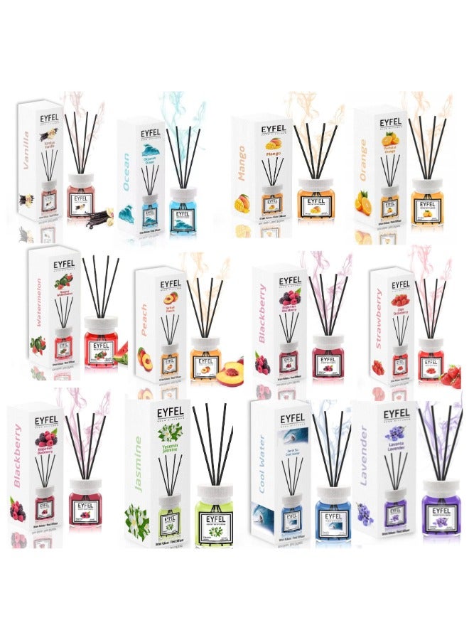 آيفيل مجموعة مكونة من 12 قطعة من ناشر أعواد القصب أوشن مانجو وبطيخ وخوخ وبلاك بيري وياسمين ومياه باردة ولافندر وبرتقال وفراولة وفانيليا 12 × 120 1440 مل - Image 1