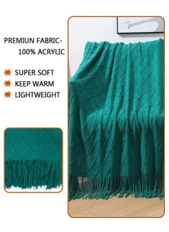 وهاواي Knitted Tassel Blankets, Super Soft Cozy Lightweight Decorative Throw Blankets for Couch , Bed, Sofa, Outdoor Throw Blanket All Seasons 127x178CM（GREEN）  - Image 3