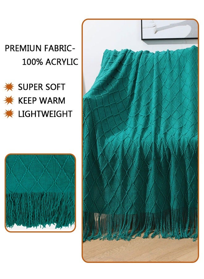 وهاواي Knitted Tassel Blankets, Super Soft Cozy Lightweight Decorative Throw Blankets for Couch , Bed, Sofa, Outdoor Throw Blanket All Seasons 127x178CM（GREEN）  - Image 3