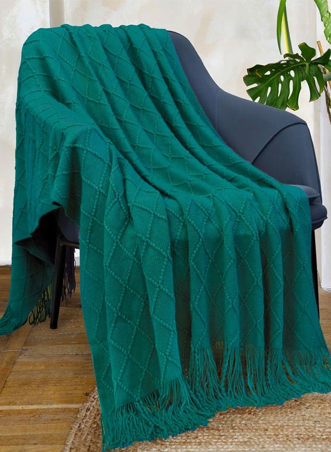 وهاواي Knitted Tassel Blankets, Super Soft Cozy Lightweight Decorative Throw Blankets for Couch , Bed, Sofa, Outdoor Throw Blanket All Seasons 127x178CM（GREEN）  - Image 4