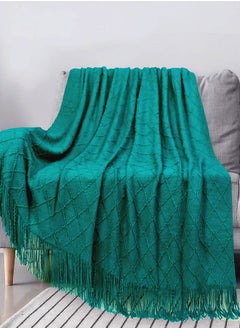 وهاواي Knitted Tassel Blankets, Super Soft Cozy Lightweight Decorative Throw Blankets for Couch , Bed, Sofa, Outdoor Throw Blanket All Seasons 127x178CM（GREEN）  - Image 5