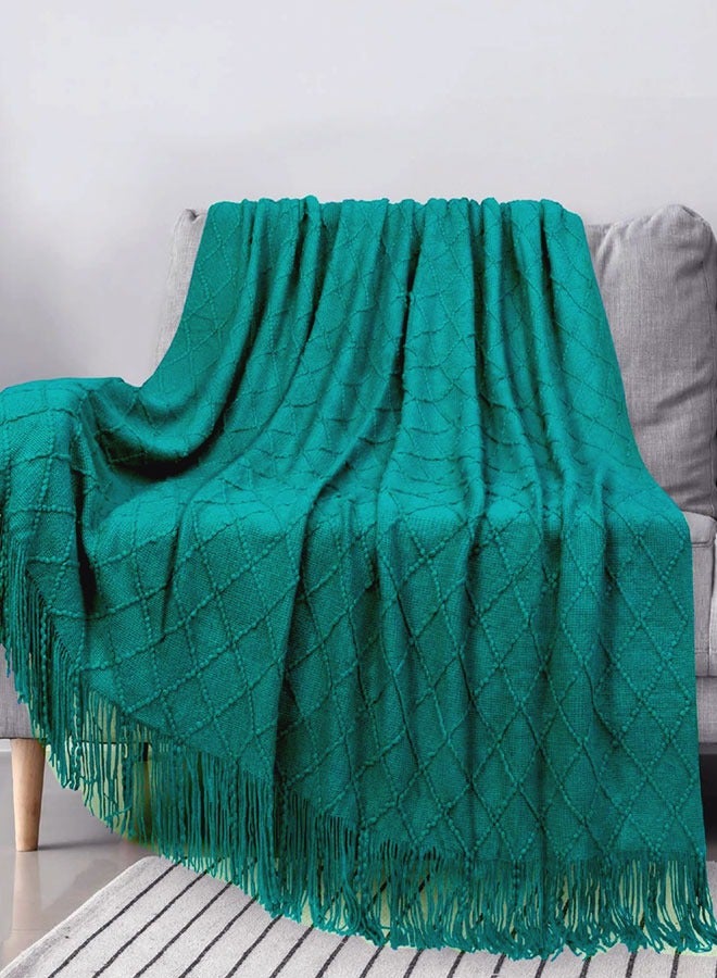 وهاواي Knitted Tassel Blankets, Super Soft Cozy Lightweight Decorative Throw Blankets for Couch , Bed, Sofa, Outdoor Throw Blanket All Seasons 127x178CM（GREEN）  - Image 5