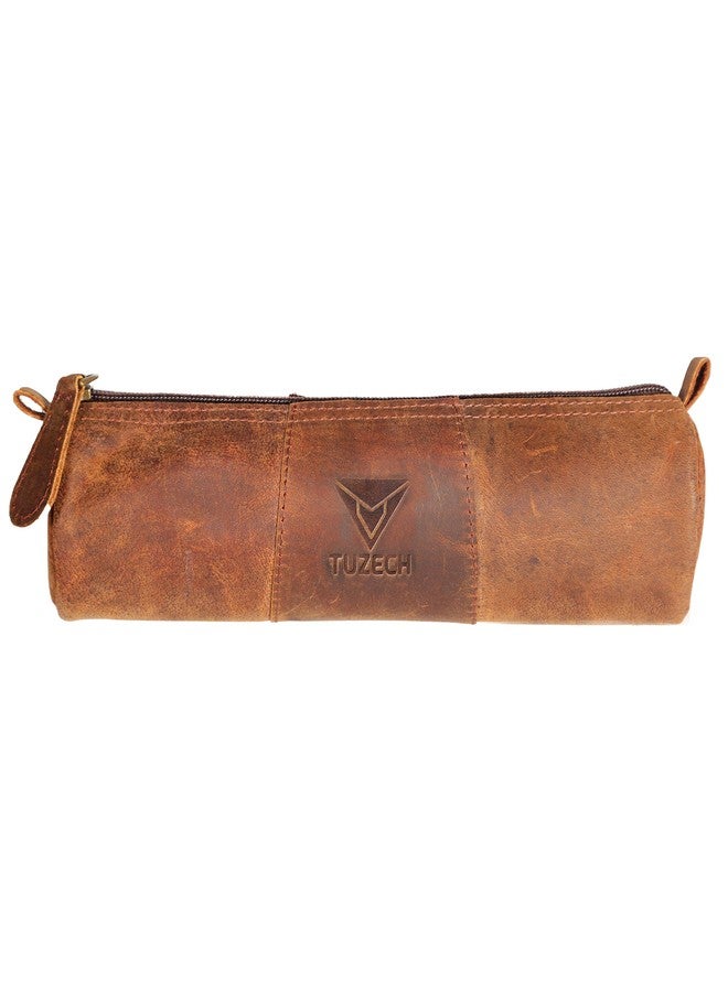 Tuzech Durable Leather Pencil Pouch/Pen Case/Work Accessories/Student & Professionals Essentials, Handmade Brown Color (7.5 inches) - Image 1