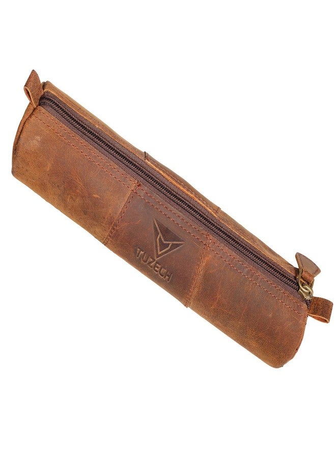 Tuzech Durable Leather Pencil Pouch/Pen Case/Work Accessories/Student & Professionals Essentials, Handmade Brown Color (7.5 inches) - Image 3