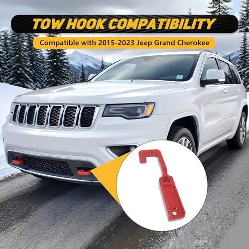 DEWHONETE Front Tow Hook Compatible with 2015-2023 Jeep Grand Cherokee Accessories, Red Towing Hooks 2Pcs - Image 2