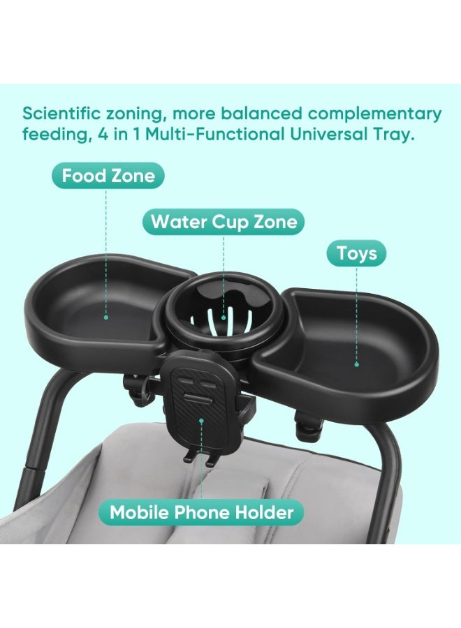 NANAO 4 in 1 Pram Cup Holder Universal, Pram Snack Tray, Removable Stroller Cup Holder, Stroller Snack Tray, Phone Holder, 360 Degree Rotation for Pram, Pushchair - Image 2