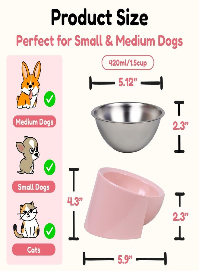 Tafelf Tilted Dog Bowl for Flat-Faced & Senior Dogs, 15° Slanted Stainless Steel Dog Food Bowl, Elevated Pet Feeder for Small & Medium Dogs, Comfortable Eating Design (Pink, M (420 ML / 1.5 Cups)) - Image 2