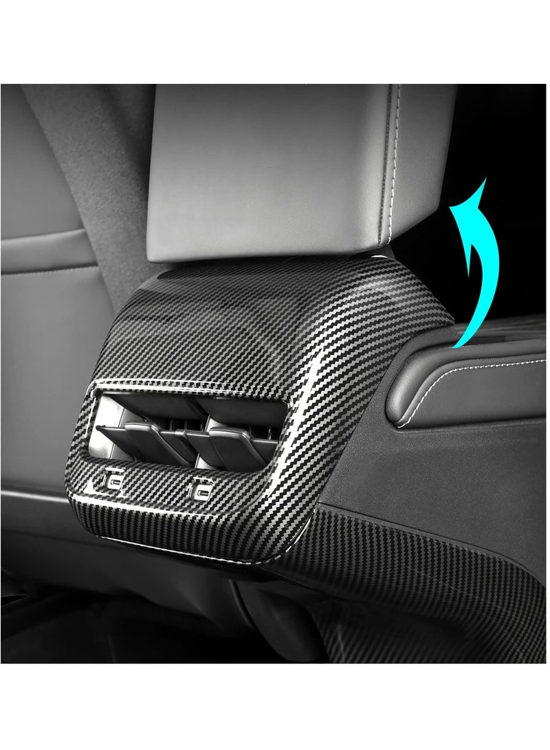 Rear Air Conditioning Vent Cover for Tesla Model 3 & Model Y, Glossy Carbon Fiber Pattern Trim, Anti-Kick Cover Protector for Tesla Accessories.