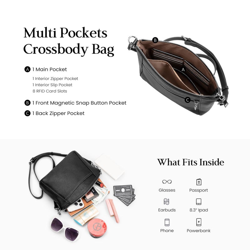 befen Black Genuine Leather Small Crossbody Bags for Women Anti-Theft Cross Body Purse Handbags with RFID Blocking Card Slots Daily & Travel - Image 4