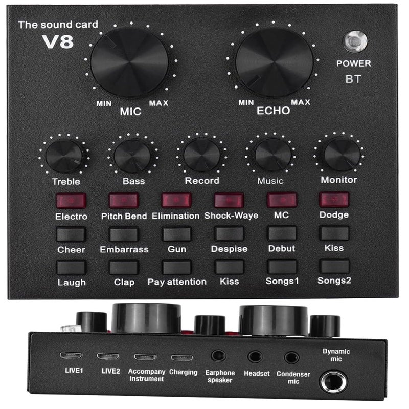 Powerpak V8 Portable Audio Mixer Interface, Bluetooth Sound Card for Live Streaming, Recording, Podcast,Voice Change/Karaoke/Gaming/Singing with Sound Effects, 3.5mm Mic Jack for Guitar - Image 1