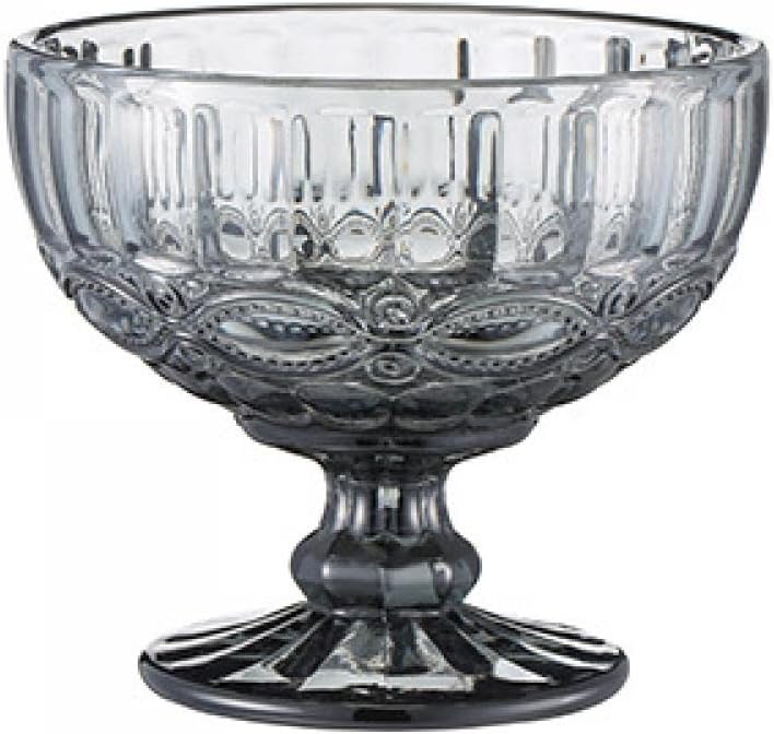 Gaolinci Vintage Line Embossed Glass Footed Dessert Bowl 10 Oz 300ml Clear Round 47D x 42H Dishwasher Safe - Image 1
