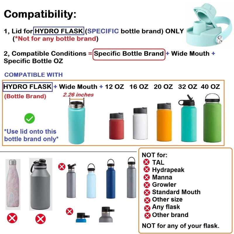 DBIW Lid for Hydroflask 32 40 64 oz Wide Mouth, Replacement Chug Cap with Flex Handle Compatible with Hydro Flask 12 16 20 Ounce Kids Bottle, BPA Free, Top Water Bottle Accessories, Mt. Alpine - Image 4