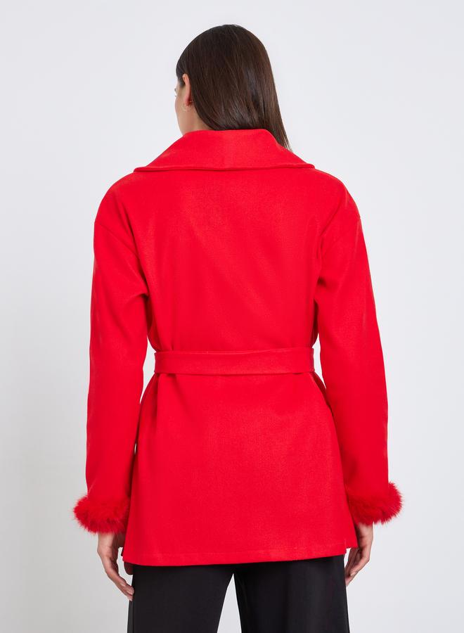 تايك تو معطف طويل برباط وتفصيلة فرو صناعي - Image 5