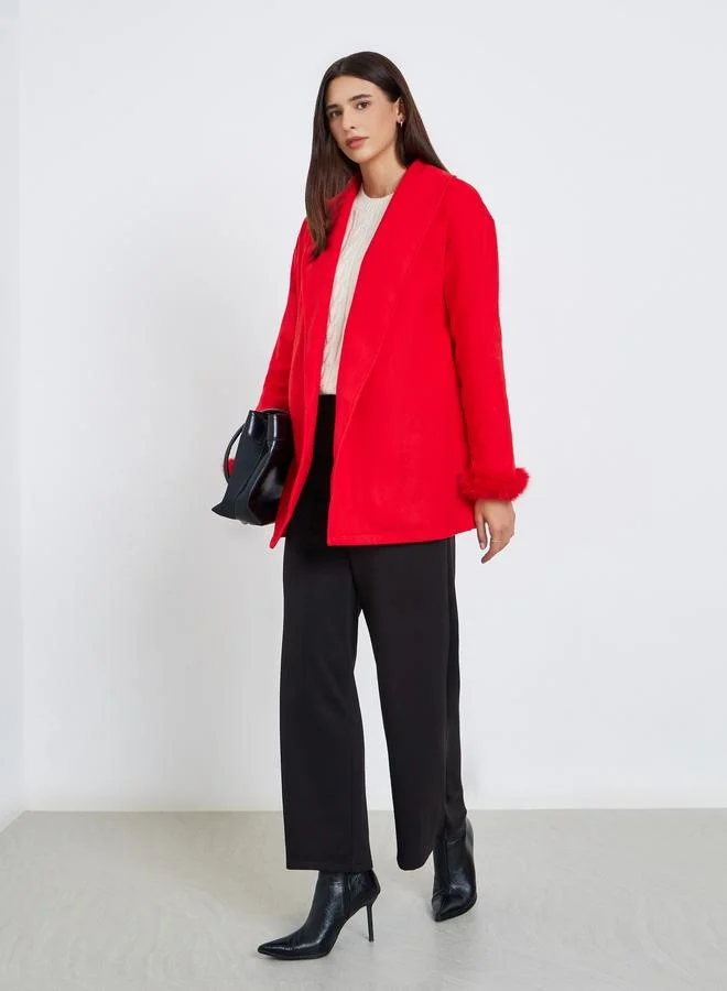 تايك تو معطف طويل برباط وتفصيلة فرو صناعي