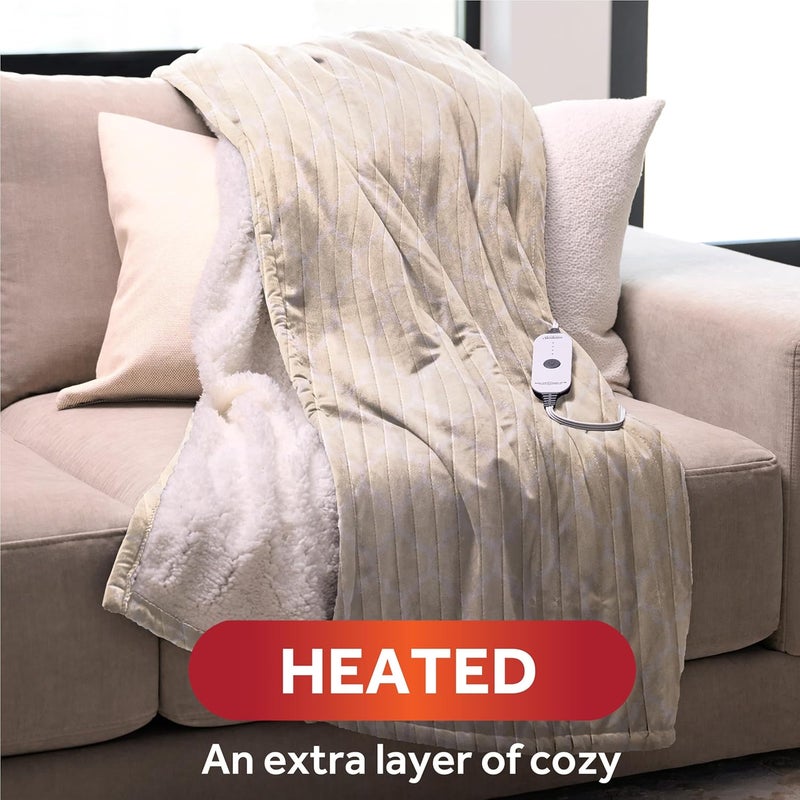 Sunbeam Royal Mink Sherpa Champagne Lattice Heated Personal Throw / Blanket, Cozy-Warm, Adjustable Heat Settings - Image 2