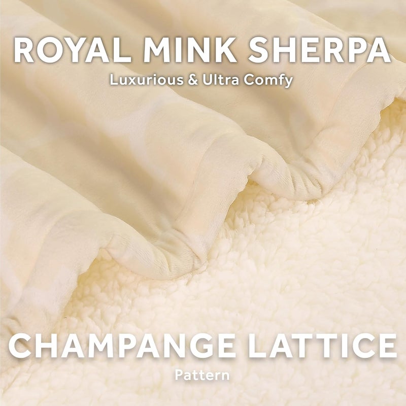 Sunbeam Royal Mink Sherpa Champagne Lattice Heated Personal Throw / Blanket, Cozy-Warm, Adjustable Heat Settings - Image 4