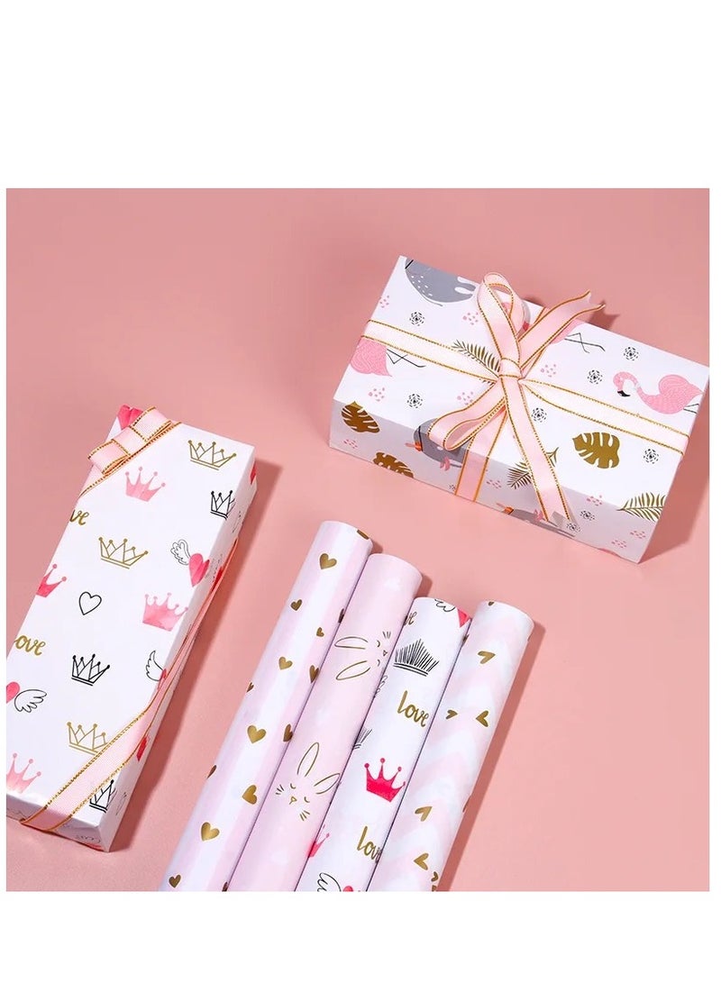 10 sheets New Ramadan Eid Birthday Gift Wrapping Paper Flower Package Paper with Golden Love Pattern - Image 2