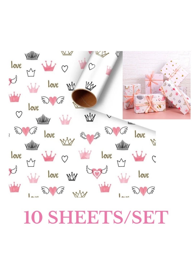 10 sheets New Ramadan Eid Birthday Gift Wrapping Paper Flower Package Paper with Golden Love Pattern - Image 1