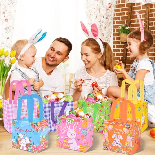 DECHISY 12-Pack Easter Egg Hunt Bags with Handles, Happy Bunny Egg Easter Gift Bags, Non-Woven Easter Tote Bag for Easter Baskets, Easter Party Supplies 8.3×7.9×5.9 inches, 12 Unique Patterns - Image 5