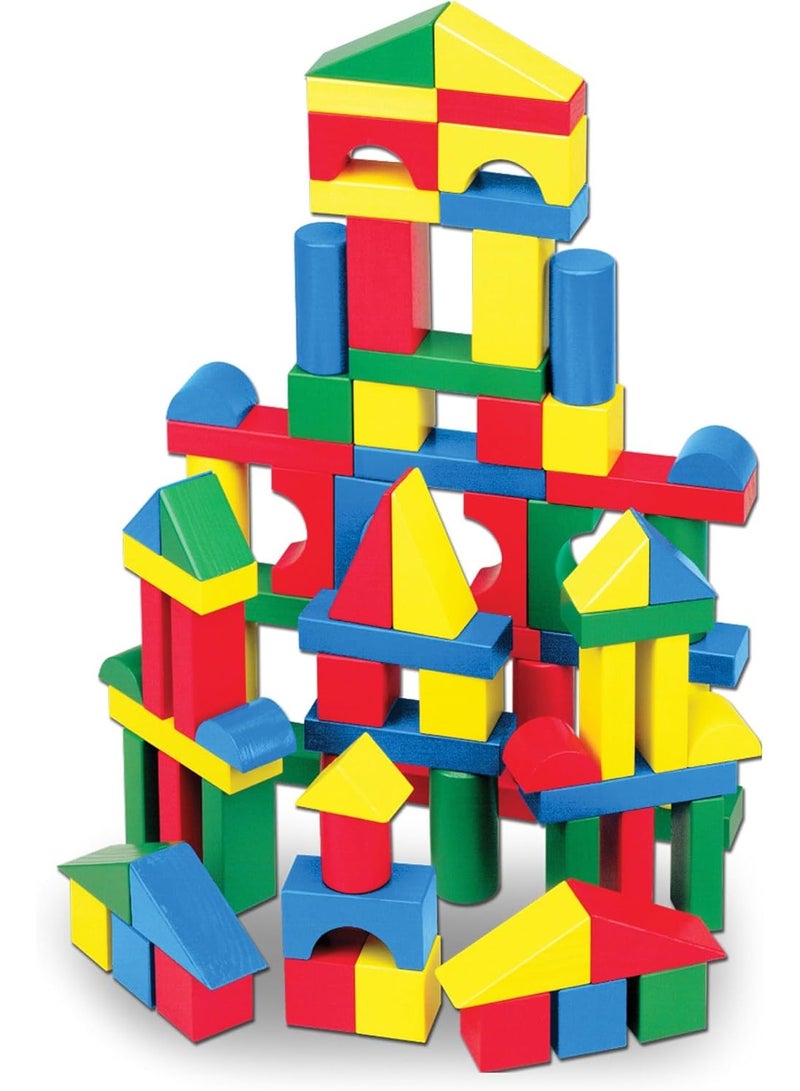 melissa Wooden Building Blocks Set - 100 In 4 Colors And 9 Shapes - Image 1