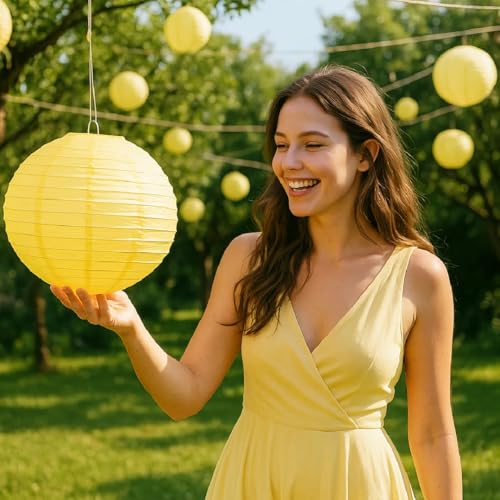 Wanna Party وانا بارتي 10" فوانيس ورقية صفراء مستديرة للتعليق ديكورية صينية يابانية فوانيس ورقية لمناسبة عيد ميلاد هالوين زفاف حفلة استحمام العروس خريف ديكور منزل حفلة - Image 2