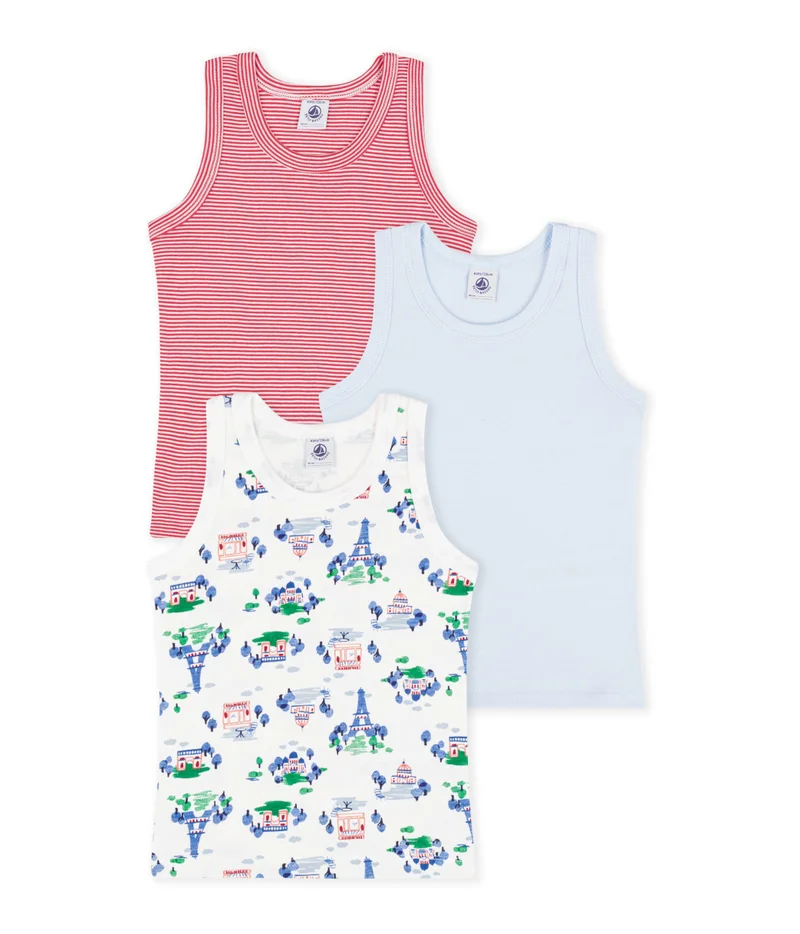 بيتي باتو Pack Of Children's Paris Print Cotton Tank Tops