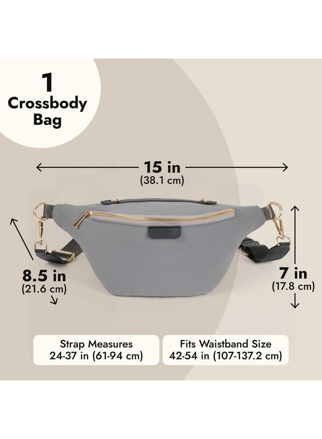 ZODACA Gray Oversized Fanny Pack, Plus Size Crossbody Bag with Adjustable Belt Straps, Fits 42-54 Inch Waist - Image 2