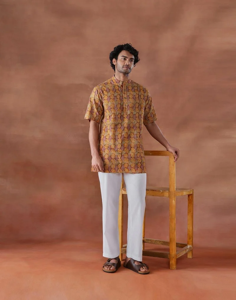 Fabindia  Multi Cotton Kalamkari Printed Short Kurta for Men | Best Price UAE