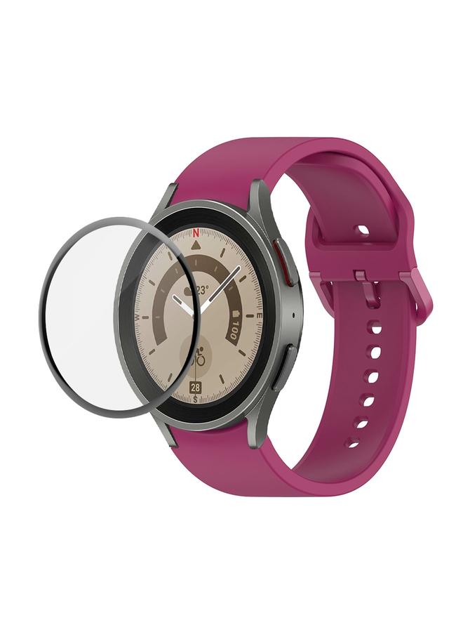 erorex For Samsung Galaxy Watch5 Pro 45Mm Silicone Adjustable Strap + Full Coverage Pmma Screen Protector Kit(Wine Red) - Image 1