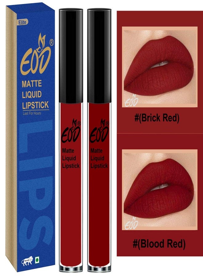 EOD® Soft Matte Kiss Proof Vegan Made in India Liquid Lipstick Long Wearing Set of 2 Lip Gloss(Brick Red, Blood Red) - Image 1