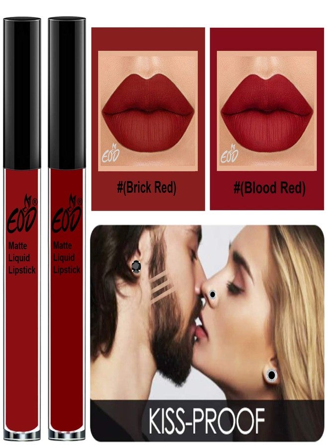 EOD® Soft Matte Kiss Proof Vegan Made in India Liquid Lipstick Long Wearing Set of 2 Lip Gloss(Brick Red, Blood Red) - Image 2