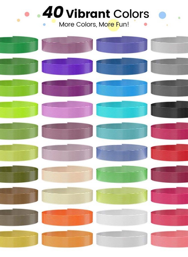 YEETIN 40 Colors 3D Pen Filament Pla Refills, 16 ft per Color 1.75mm Premium Filament for 3D Printing Pen Comes with 2 Finger Caps & 3D Pen Drawing Guide Book - Image 2