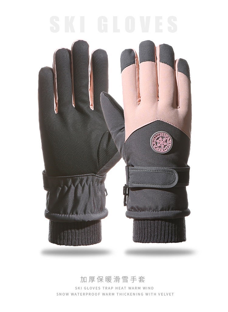 Generic Ski gloves autumn and winter non-slip mens and womens touch screen cycling electric scooter windproof waterproof fleece-lined warm gloves YB-826 girls gray pink