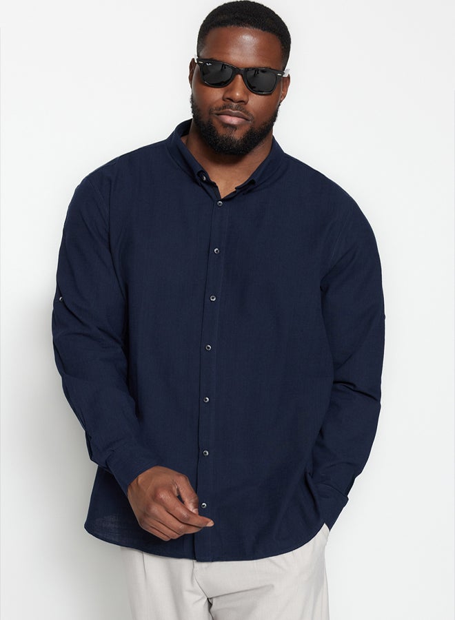 trendyol Plus Size Navy Blue Regular Fit Comfortable Button Collar Shirt TMNSS23GO00094 - Image 1