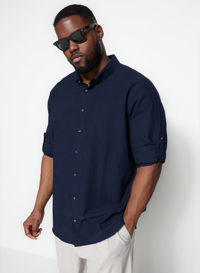 trendyol Plus Size Navy Blue Regular Fit Comfortable Button Collar Shirt TMNSS23GO00094 - Image 3