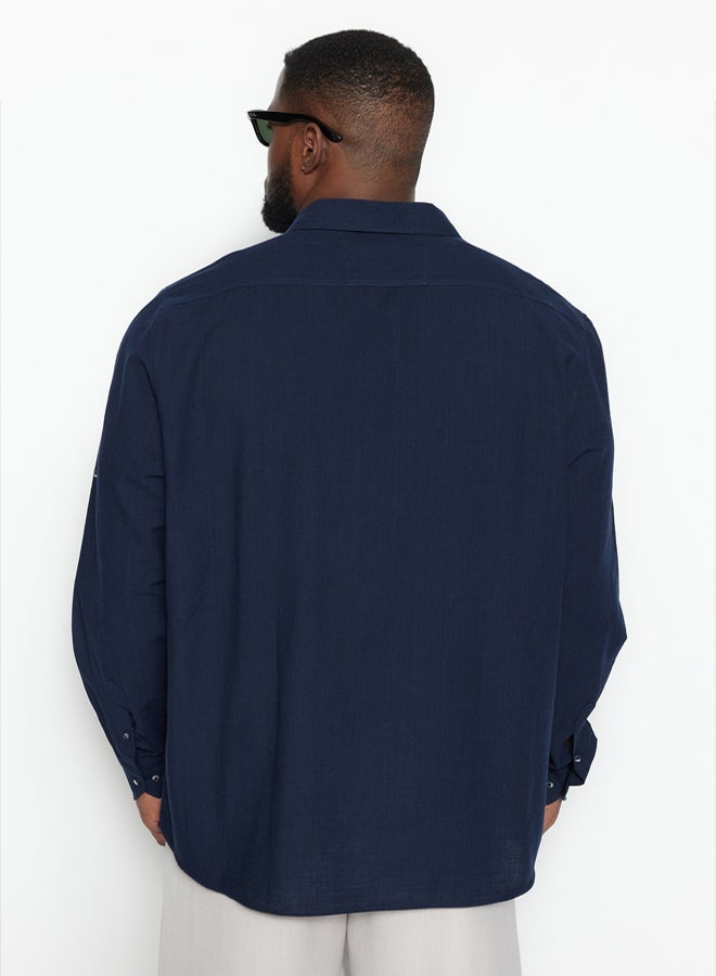 trendyol Plus Size Navy Blue Regular Fit Comfortable Button Collar Shirt TMNSS23GO00094 - Image 5