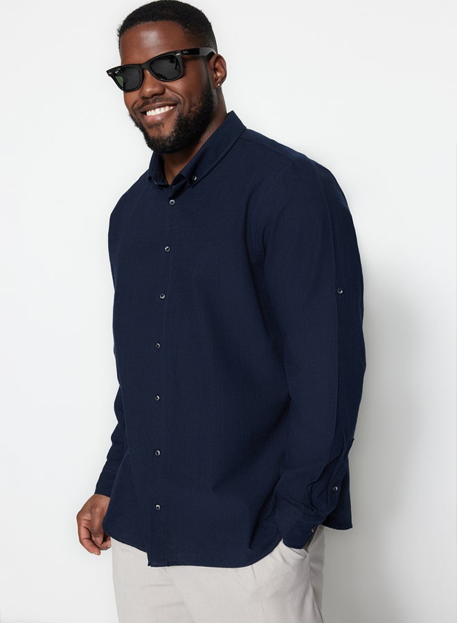 trendyol Plus Size Navy Blue Regular Fit Comfortable Button Collar Shirt TMNSS23GO00094 - Image 4