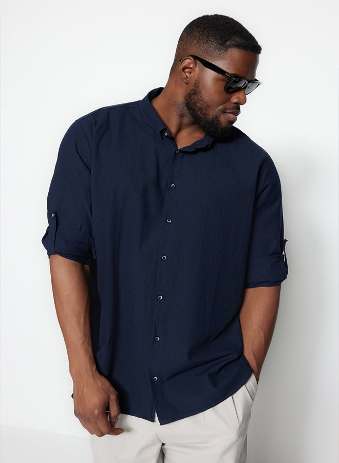 trendyol Plus Size Navy Blue Regular Fit Comfortable Button Collar Shirt TMNSS23GO00094 - Image 2