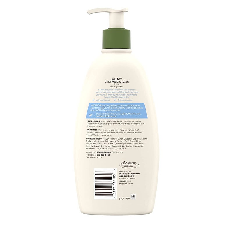 Aveeno Active Naturals - Daily Moisturizing Lotion - Sheer Hydration - Fragrance Free - Net Wt. 18 FL OZ (530 mL) Per Bottle - Pack of 2 Bottles - Image 3