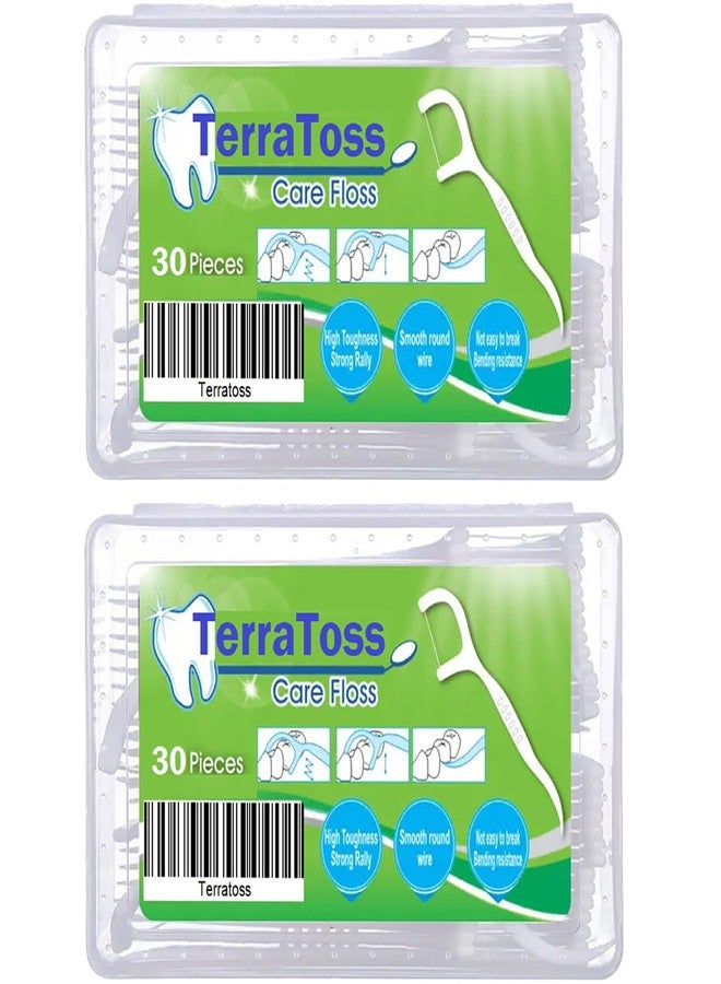 TerraToss Dental Floss Picks [60 Pcs] | 2 Box of 30 Pcs each | Premium Toothpicks for Fresh Breath, Clean Teeth & Healthy Gums (Box (60 Pcs)) - Image 1