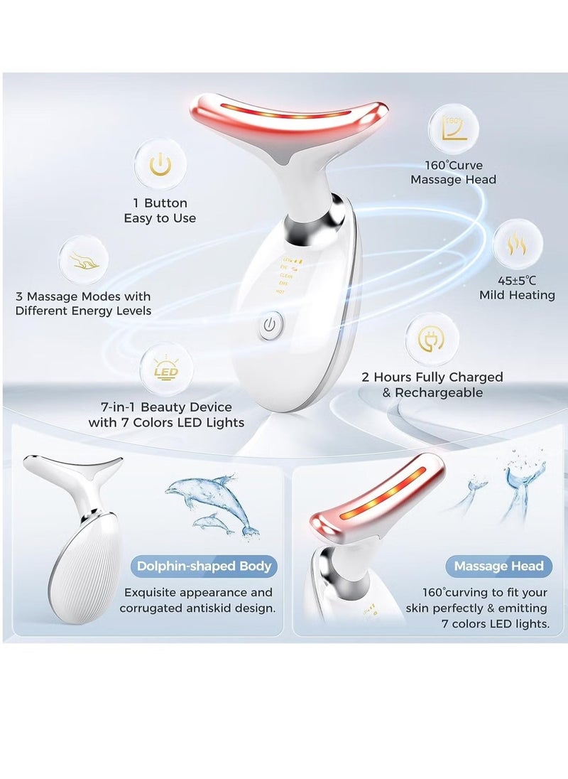 JAJEEK Red Light Therapy for Face & Neck – 7 Color LED Skin Rejuvenation Beauty Device, Deplux Neck Tightening & Anti-Aging Treatment, Glossy White, Professional Skincare Solution - Image 2